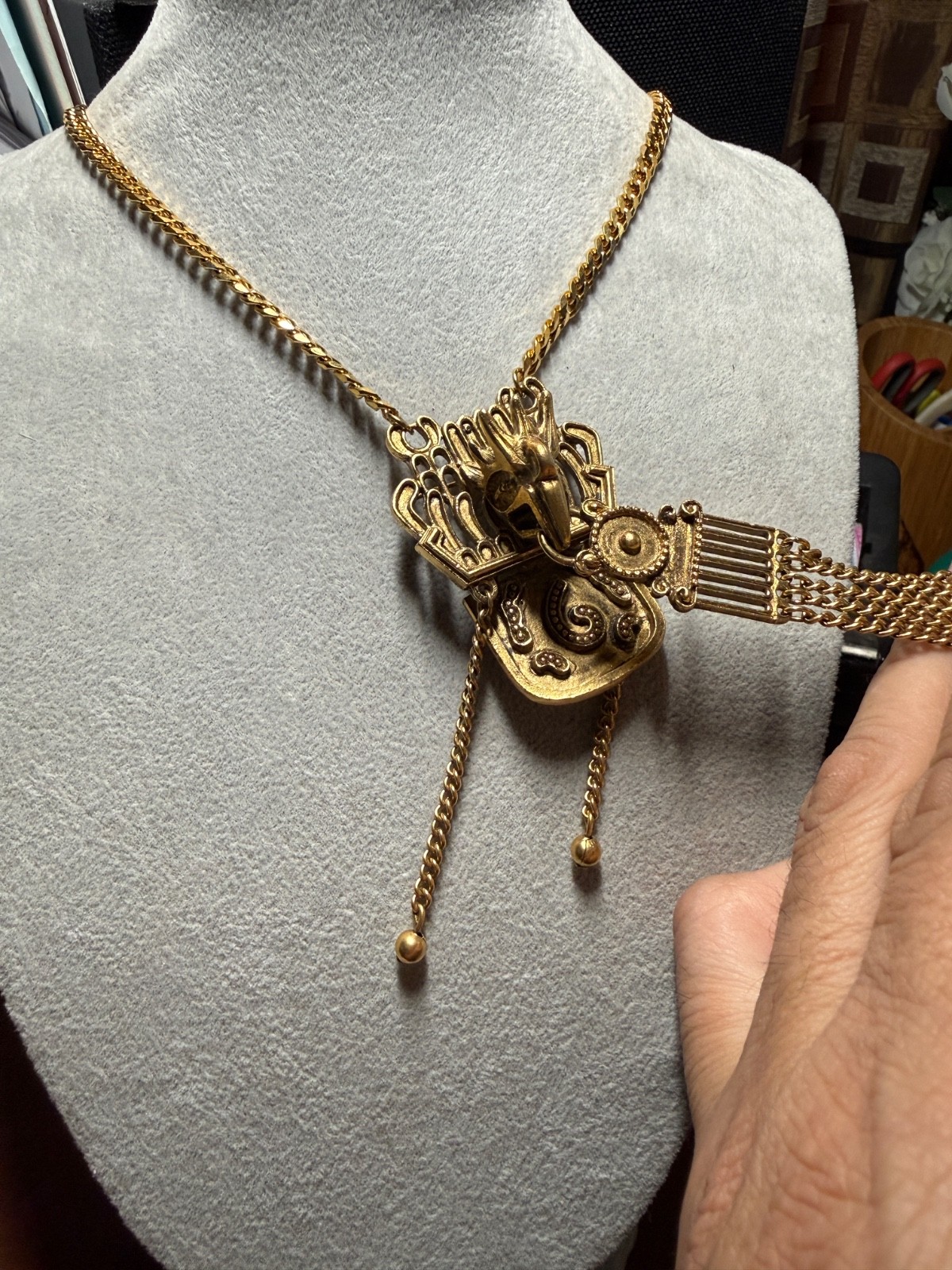 Rare Cuahutemoc Aztec Descending Eagle Necklace by Trigere, circa 1950s (#H)