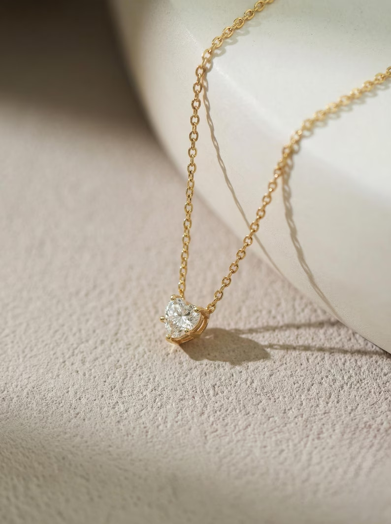 2 Ct Heart Cut Pendant Necklace Simulated Diamond In 14k Yellow Gold Plated