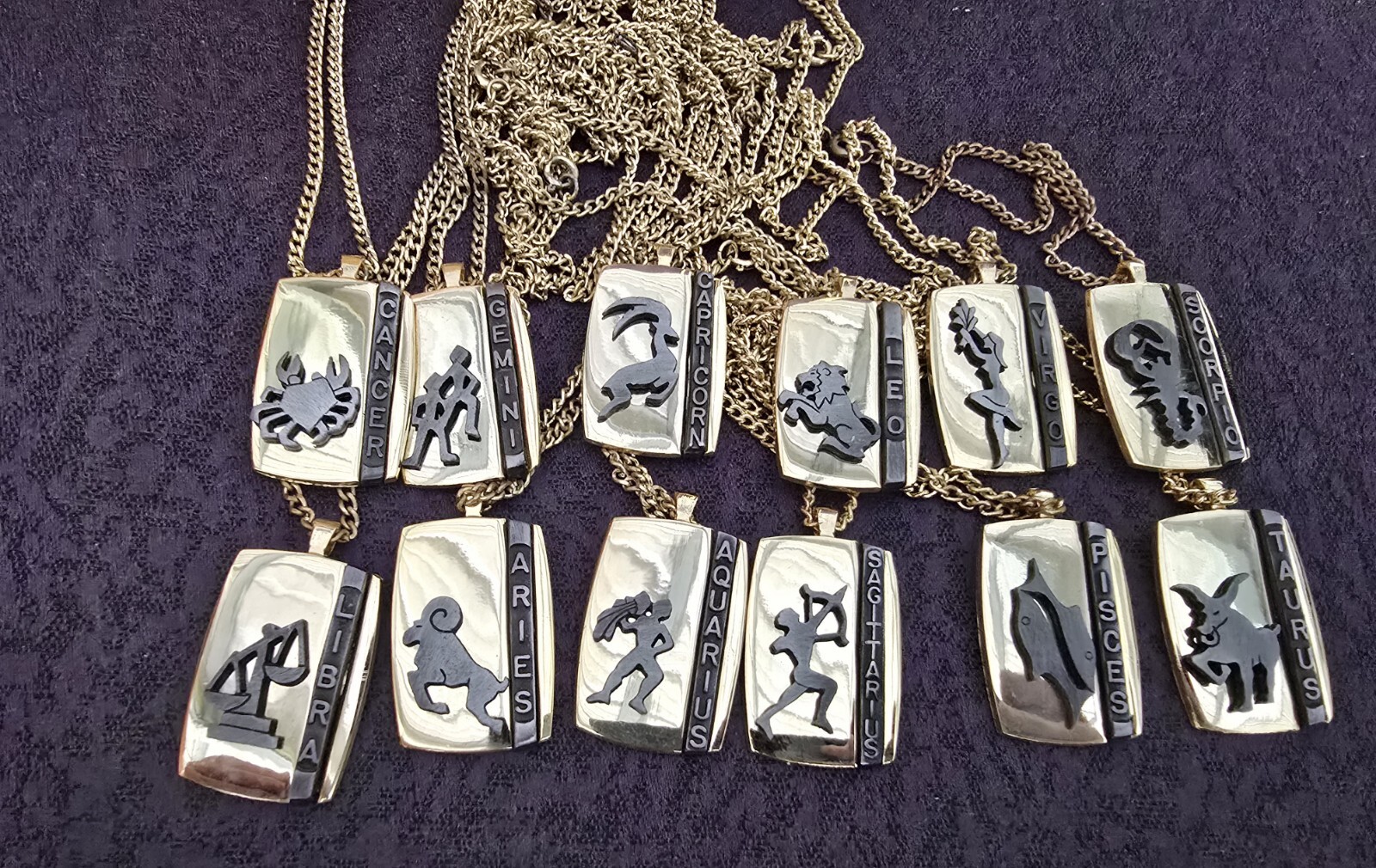 12 – Goldtone Horoscope Zodiac Signs Dog Tag Pendant Necklace 12 – Constellation