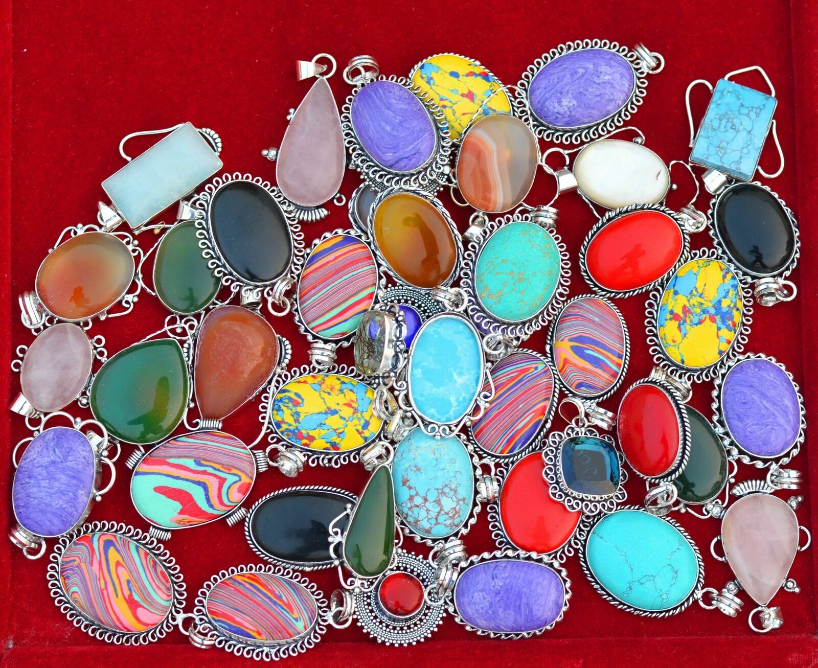 500 Pcs Lot 925 Sterling Silver Plated Multi Gemstone Pendants Jewelry SA-0204