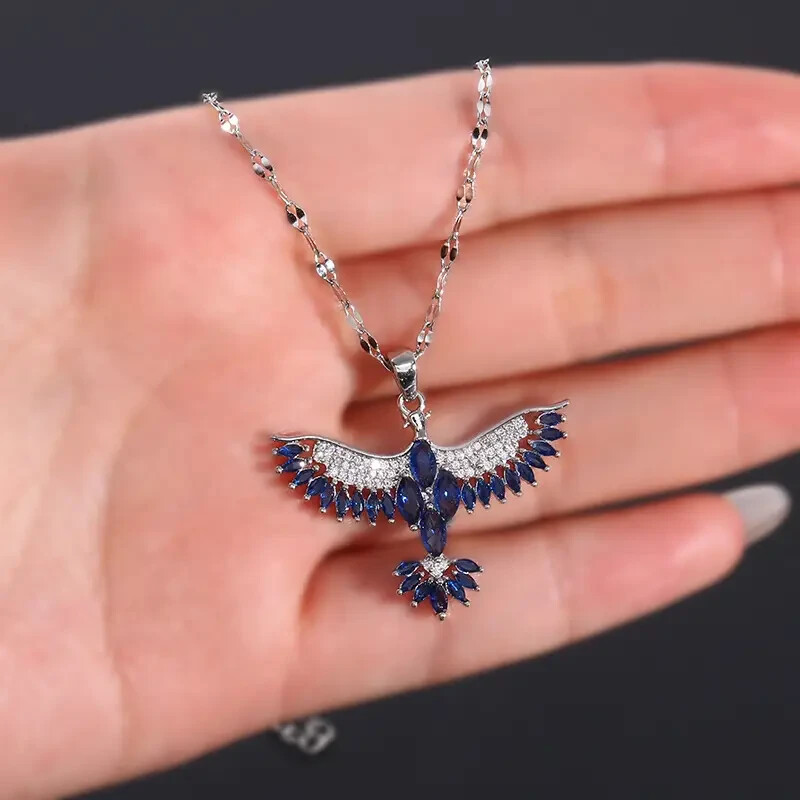 Blue & White Rhinestone Eagle & 18″ Necklace! FREE SHIPPING IN THE USA!