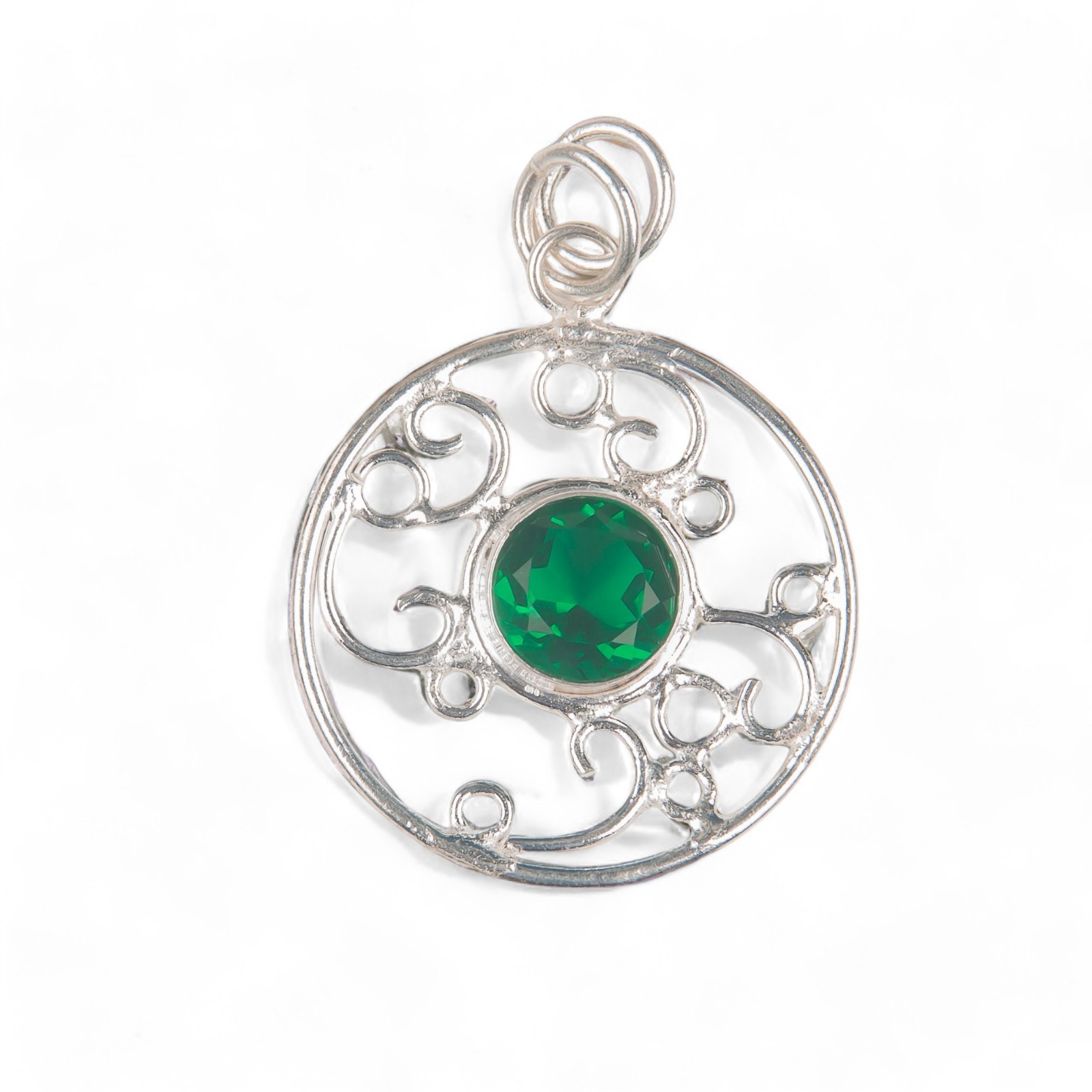 Sterling Silver Green Emerald Gemstone Anniversary May Birth Pendant Jewelry