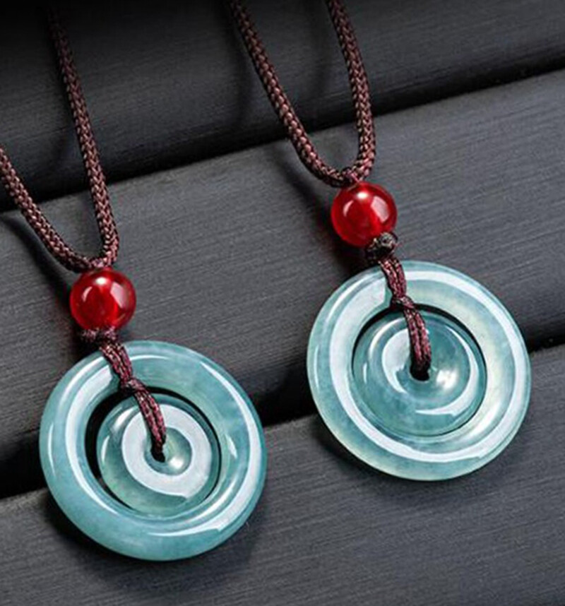 Certified Green Natural Burma A Jade jadeite Circle Donut Lucky Pendant Necklace