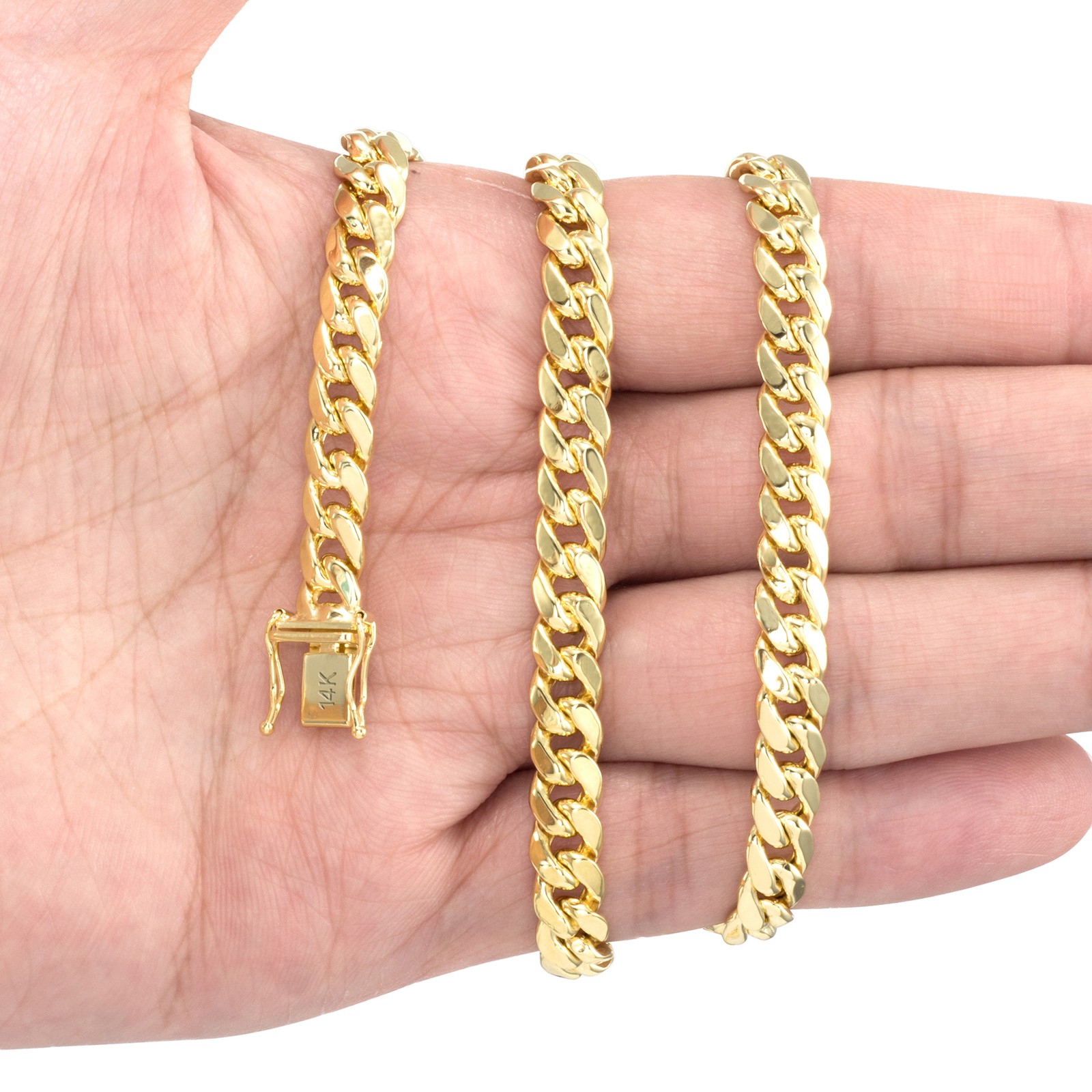 14K Yellow Gold 3mm-12.5mm Miami Cuban Link Chain Necklace Mens Women 16″- 30″