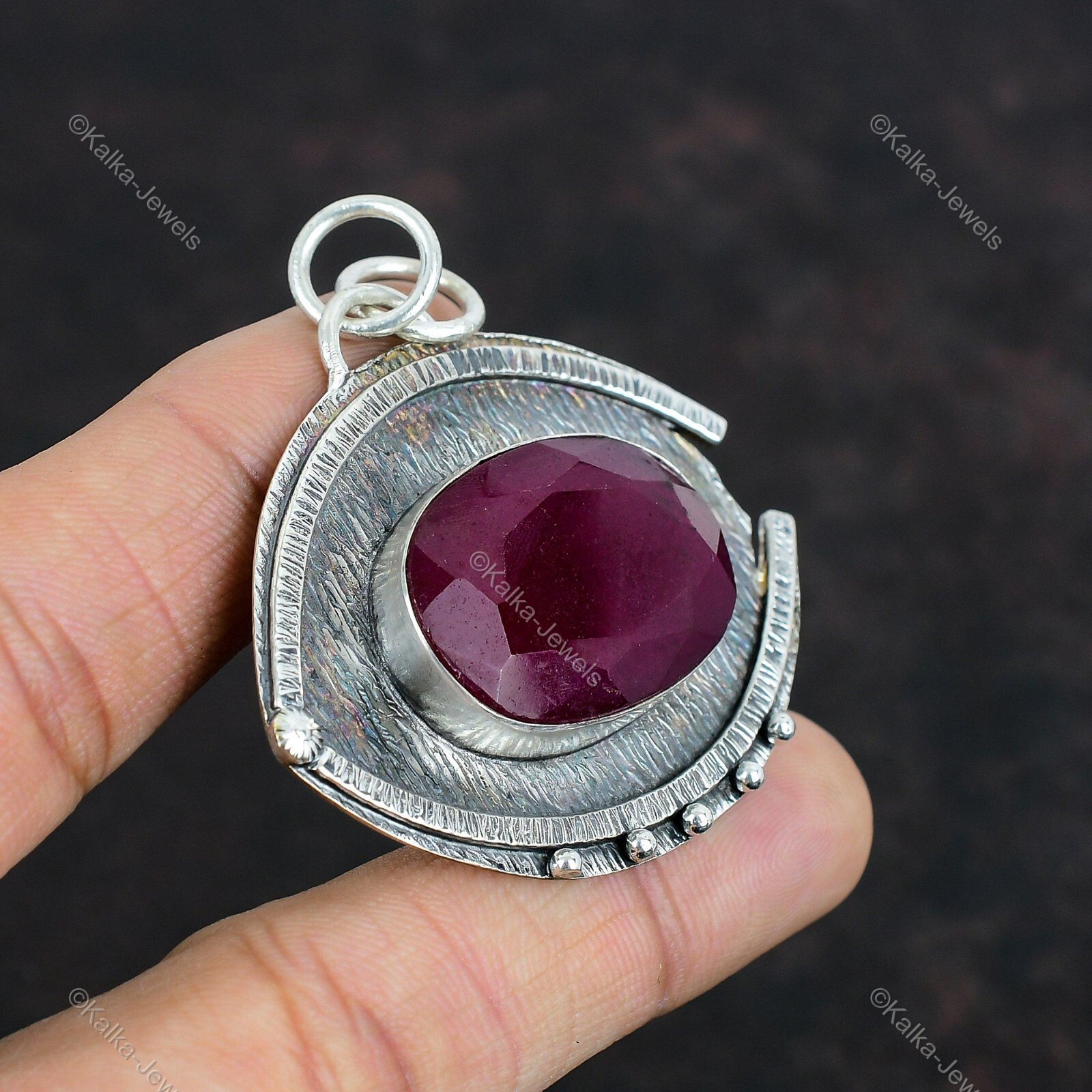Natural Kashmir Rubi Gemstone Jewelry 925 Sterling Silver Pendant For Girls