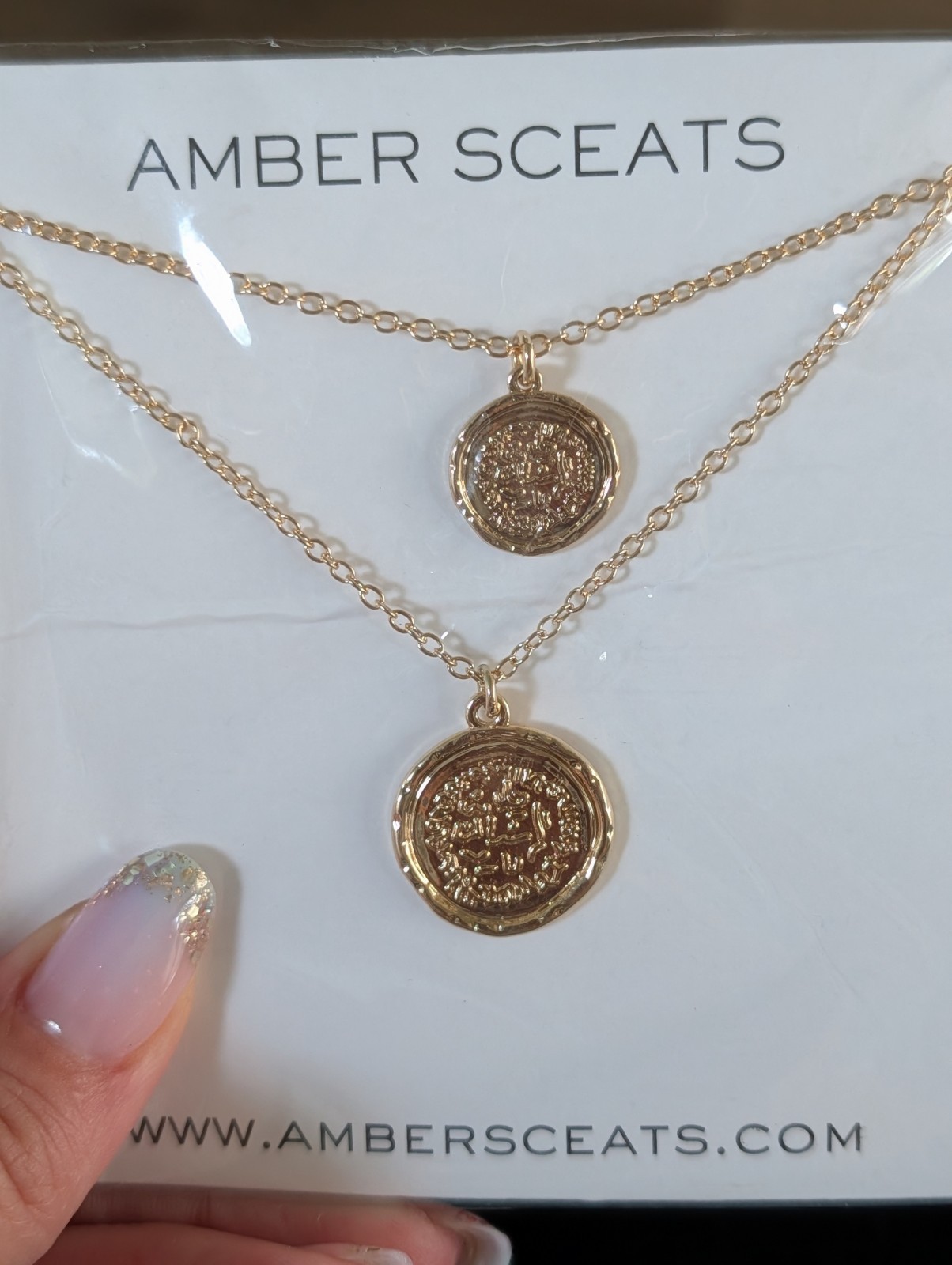 Amber Sceats Gold Tone Layered Round Coin Pendant Cable Chain Necklace