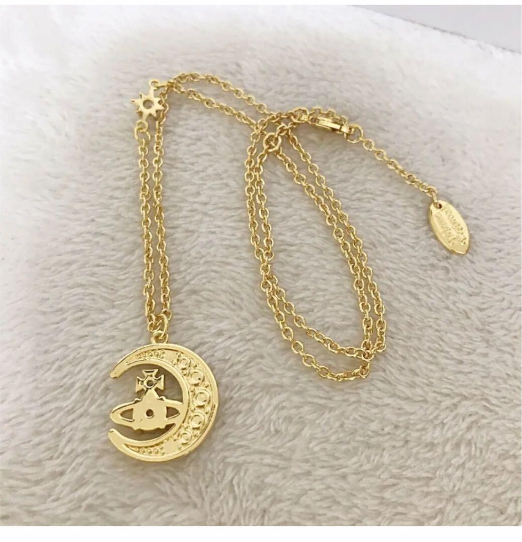 Dorina Moon Orb Necklace Pendant Gold Chain with drawstring