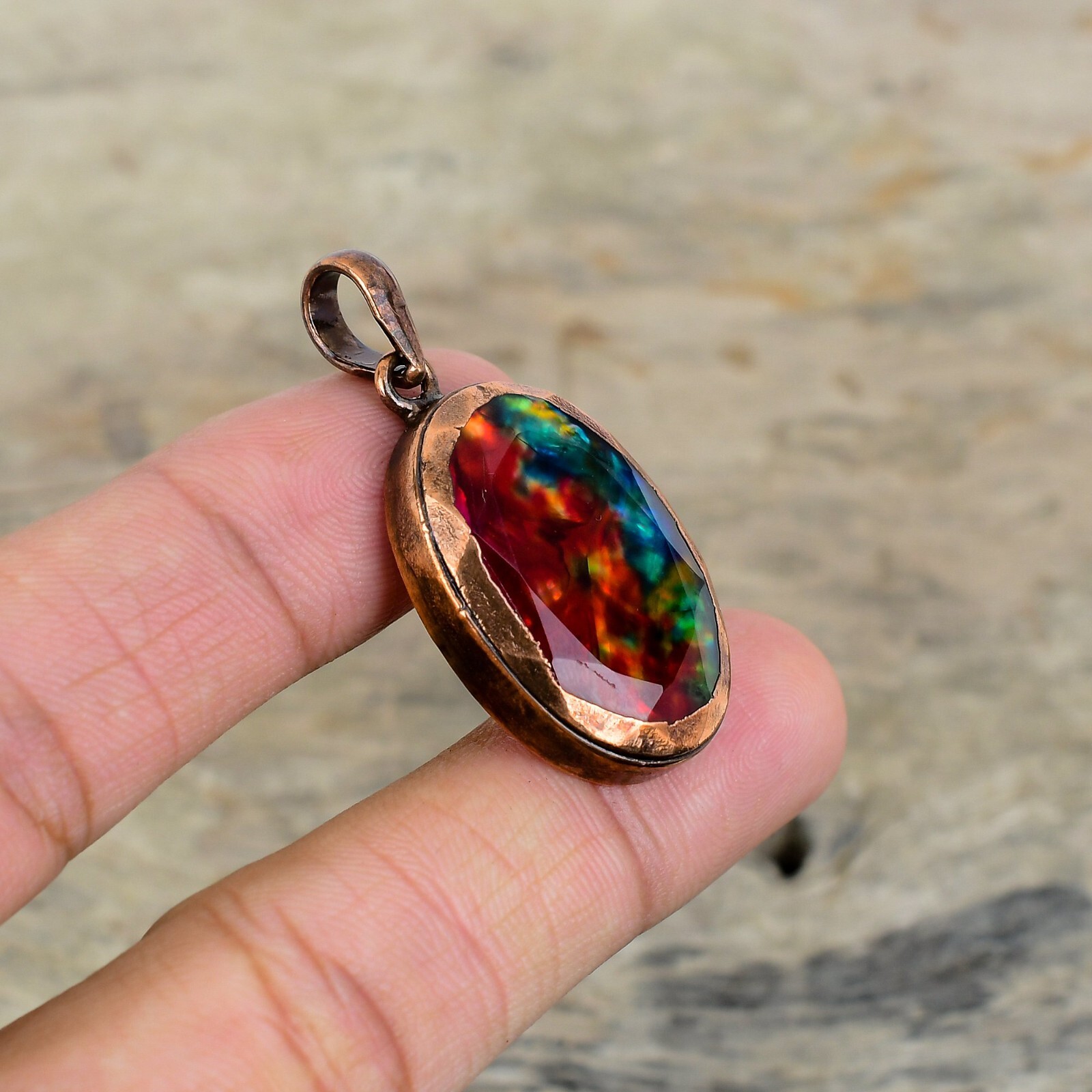 Ammolite Gemstone Jewelry Copper Mother Gift Electroformed Pendant 1.77″