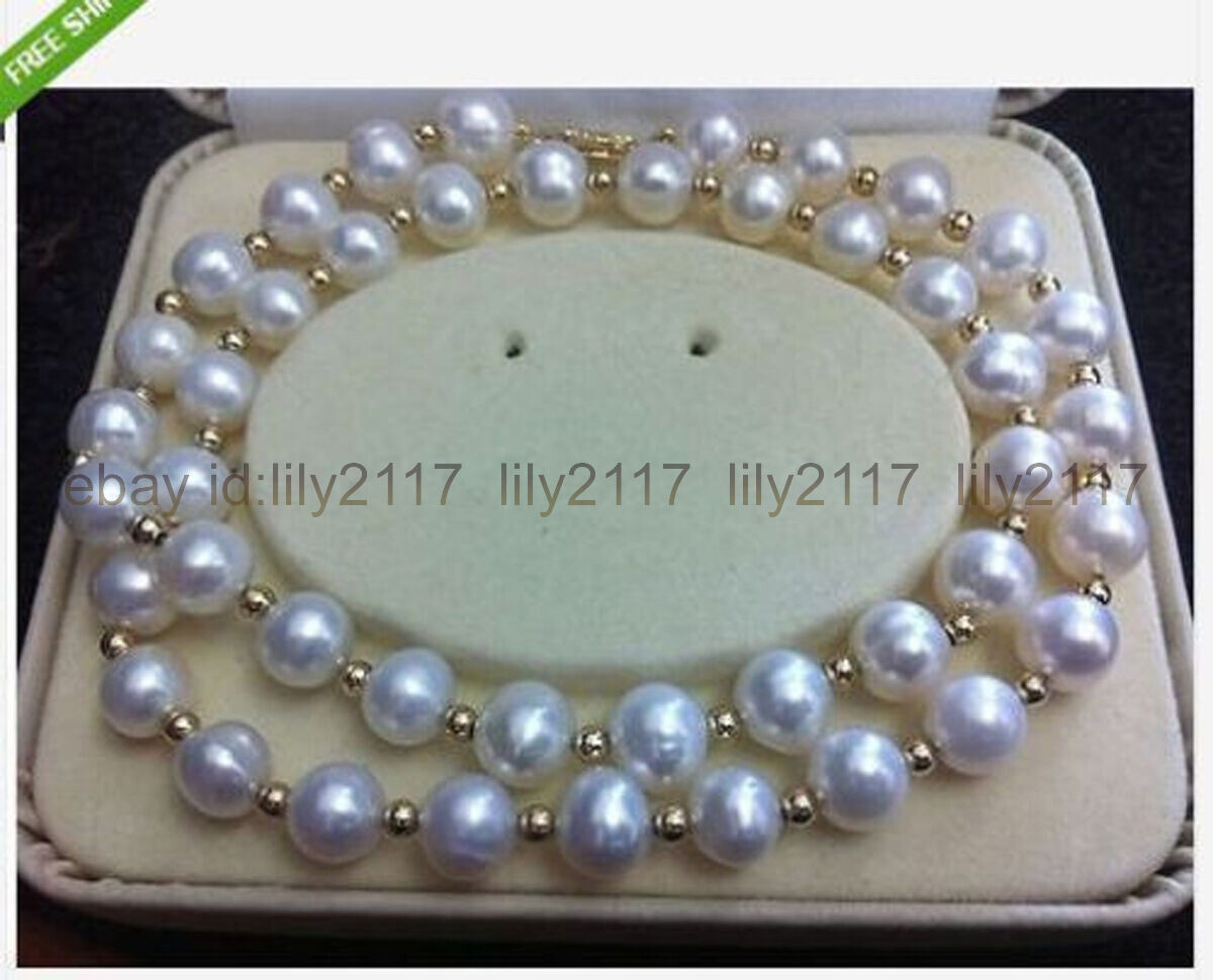 AAA+ natural 9-10mm akoya perfect white south sea pearl necklace 18″ 14k clasp
