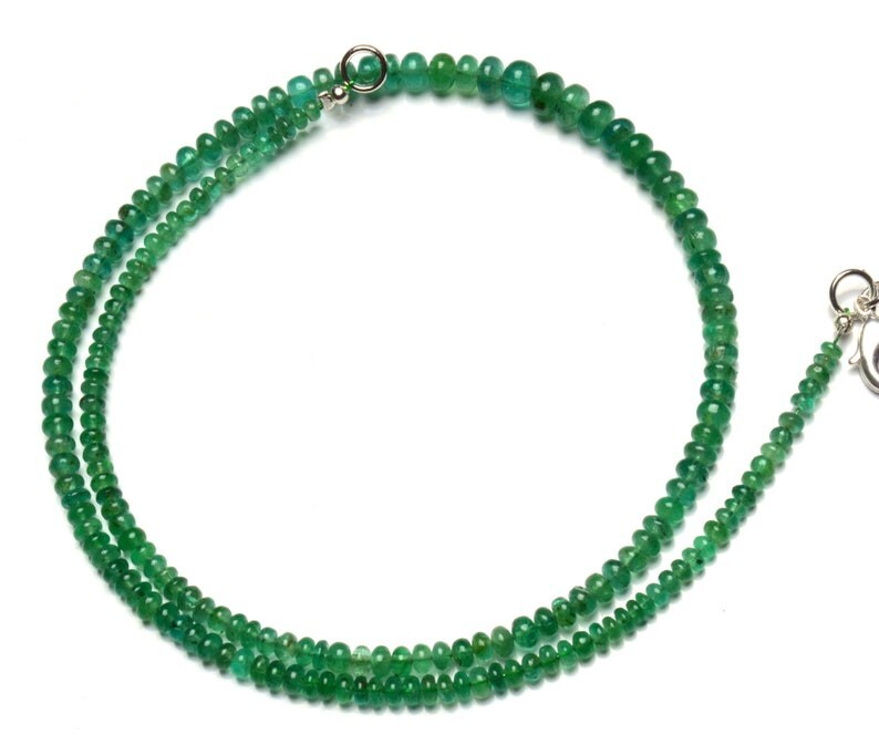 Natural Russian Emerald Smooth Rondelle Gemstone 4-6mm Bead Necklace 24″ Gift