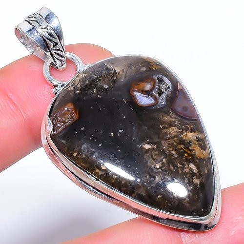 Natural Boulder Opal Gemstone 925 Silver Plated Jewelry Pendant 2.2″ W3136