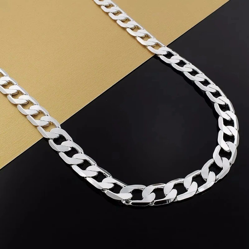 925 Sterling Silver 8MM Men’s Sideways Chain Necklace Fashion Jewelry 20/24 Inch