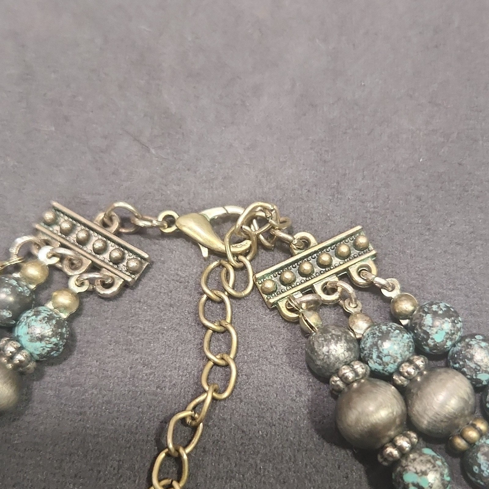 Multi-Strand Turquoise Round Beaded Necklace Blue Silver Adjustable Lobster