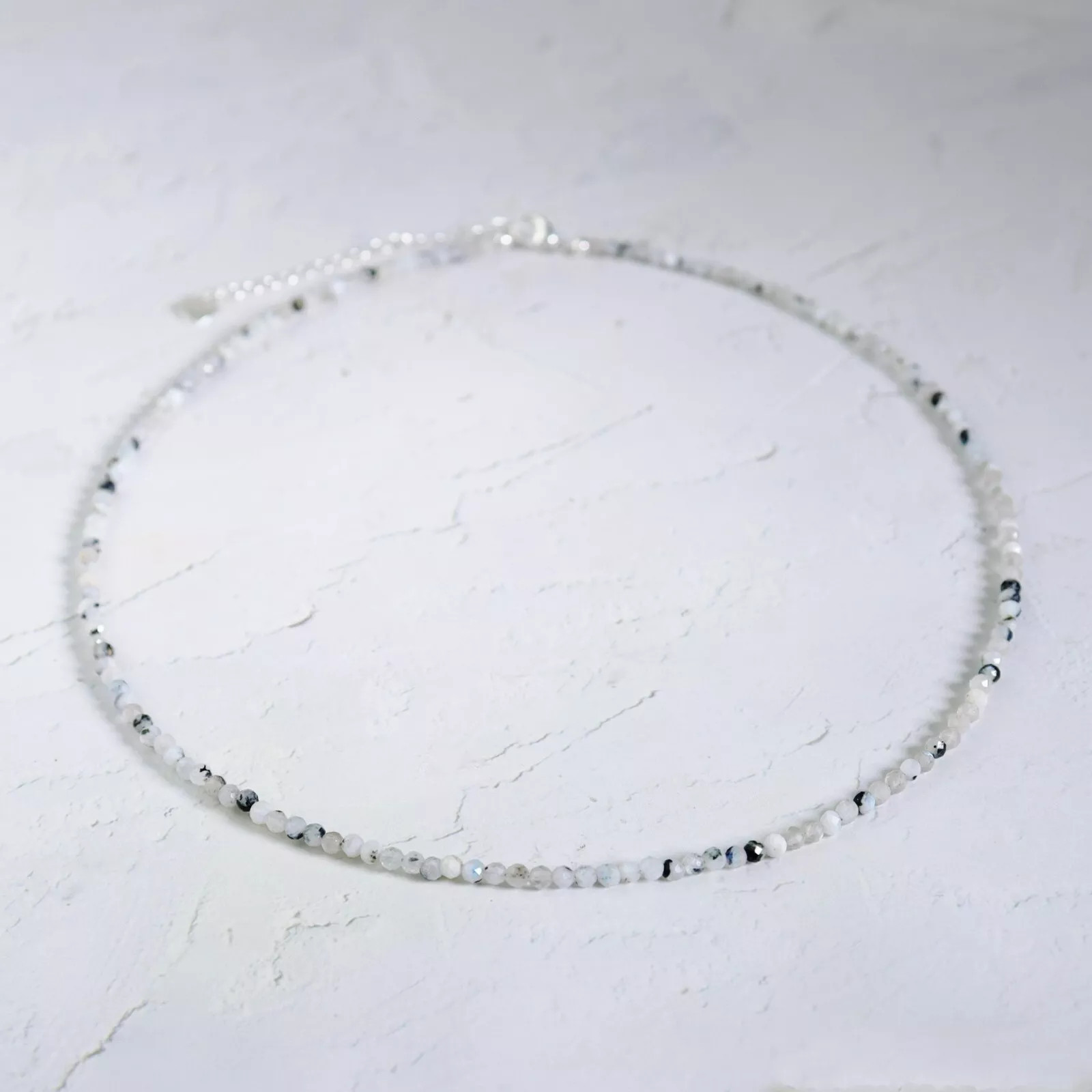 2mm Rainbow Moonstone Crystal Gemstone Faceted Beads Dainty Choker Necklace