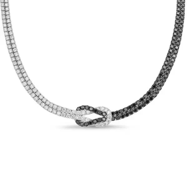 18Ct Round Cut Simulated Black Diamond Knot Necklace 14K Two Tone Gold Plated