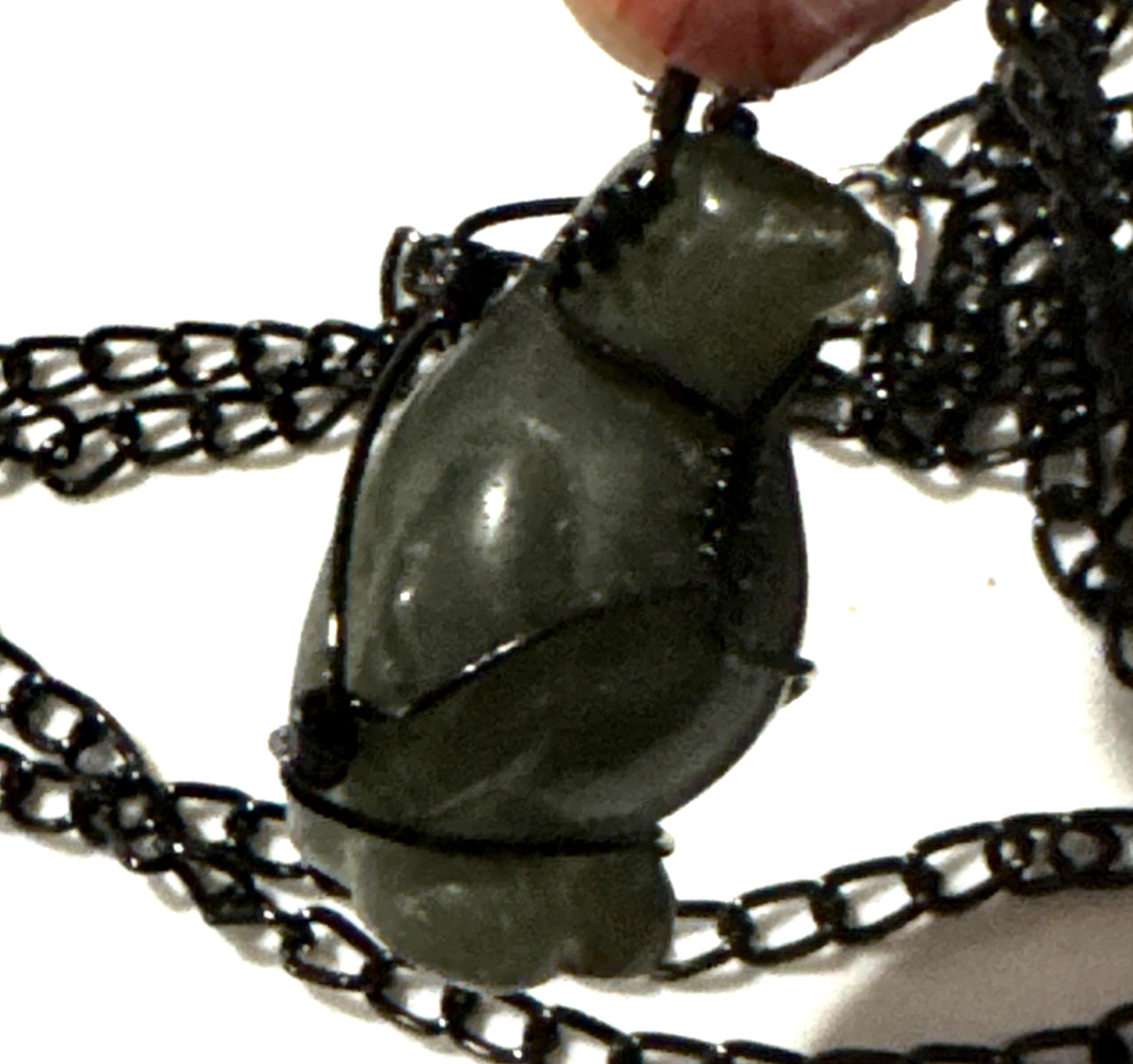 Labradorite Penguin Pendant Necklace Jewelry Black 30″ Chain Genuine Stone Bling