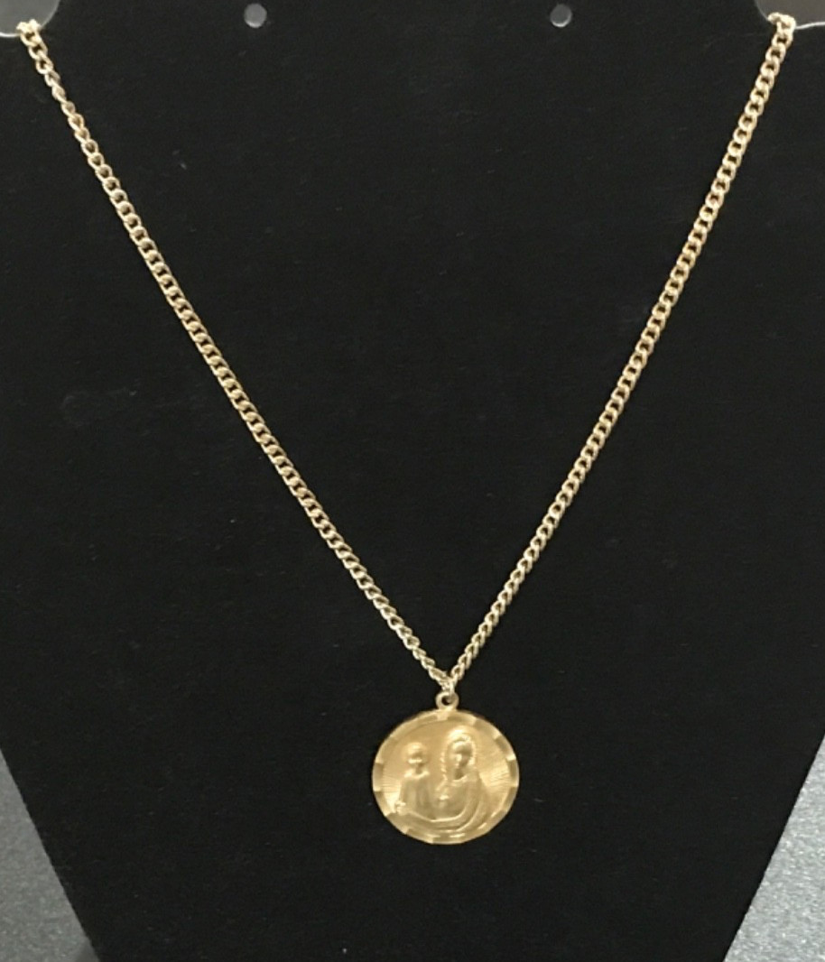 Vintage Necklace Chain Gold Tone Pendant Mother Mary Germany Match Religious