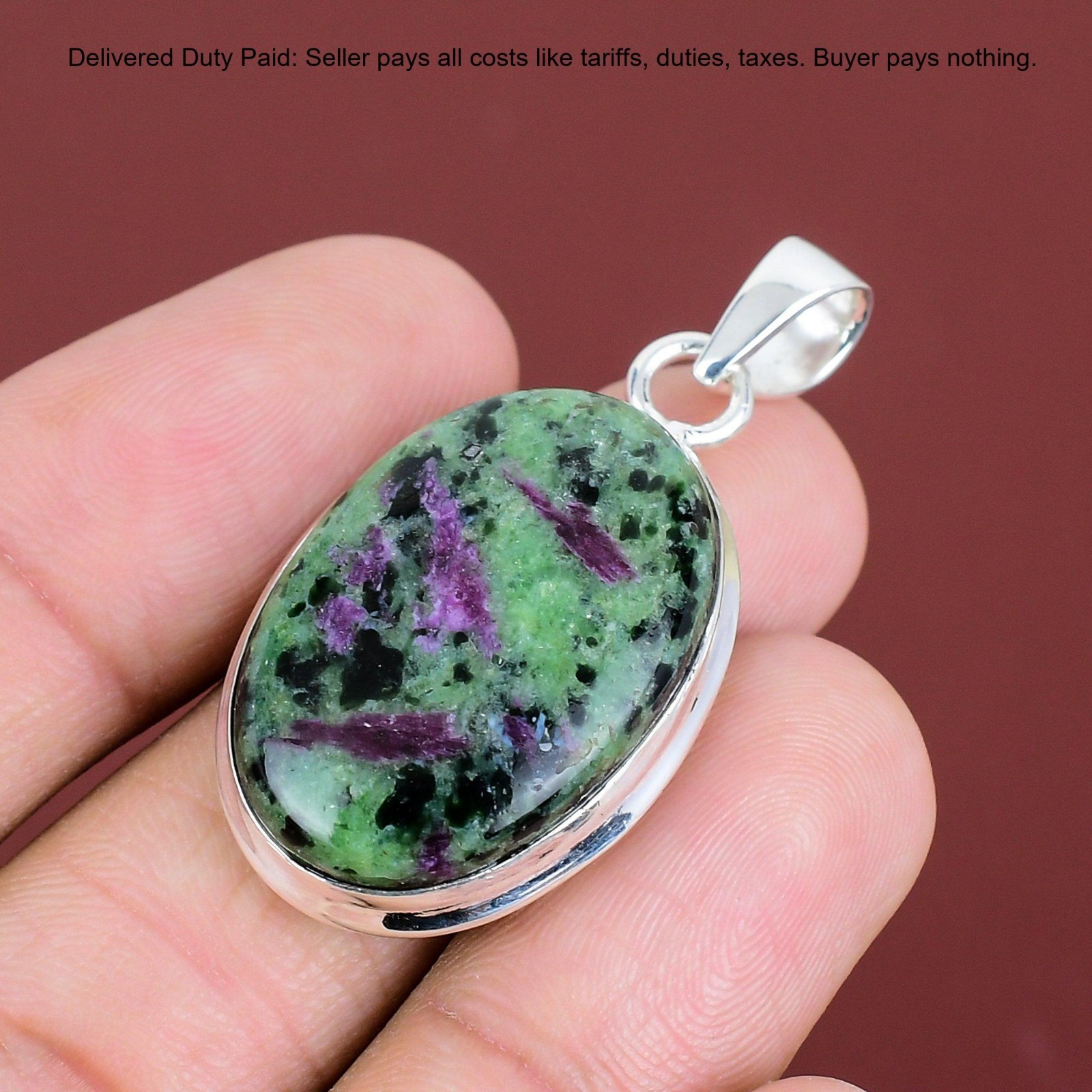 Mothers day Deal 925 Silver Oval Ruby Zoisite Stone Wife Anniversary New Pendant