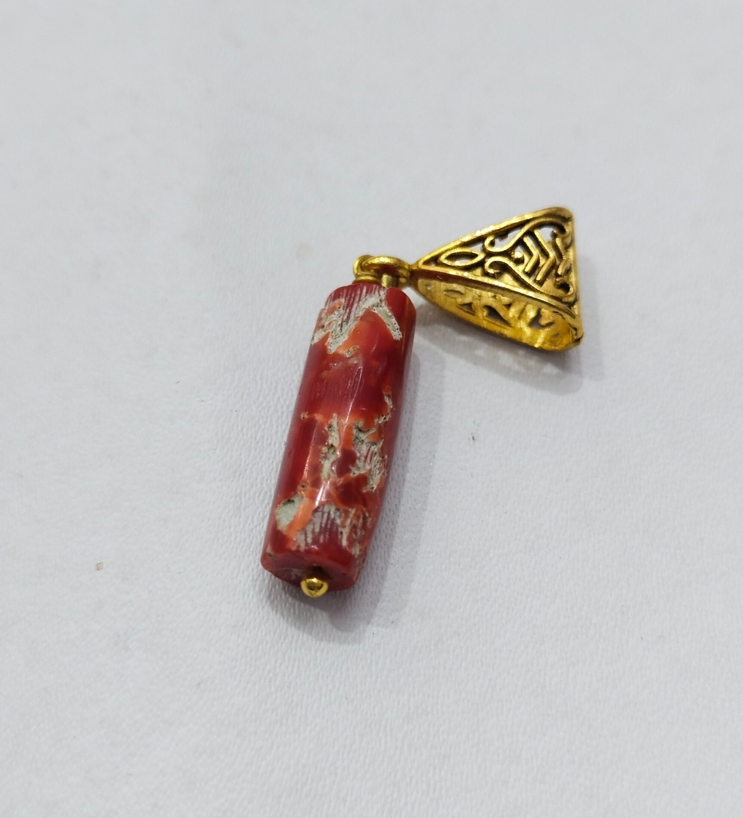 100%Natural Italian Red Coral Brass Pendant, Polished Unisex Jewelry (37 mm)