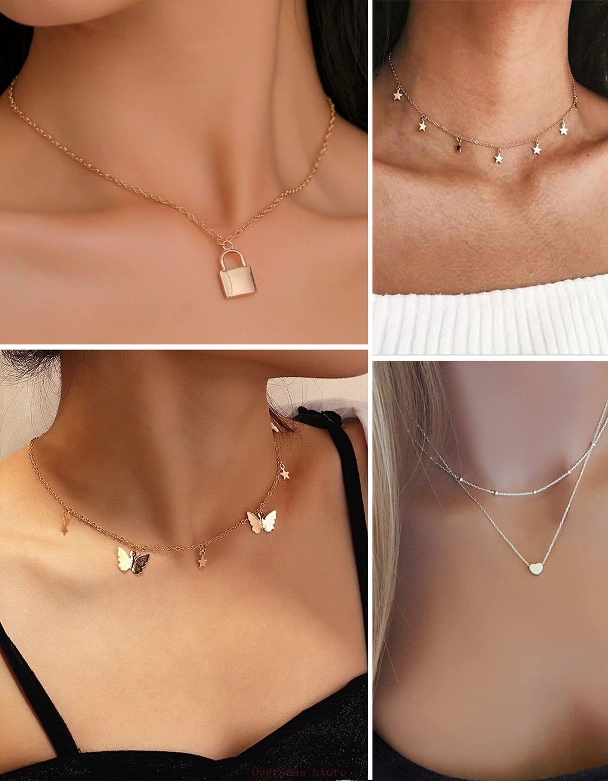 12pcs Chain Gold Bead Necklace Coin Moon Star Pearl Pendant Chain Choker Mult…