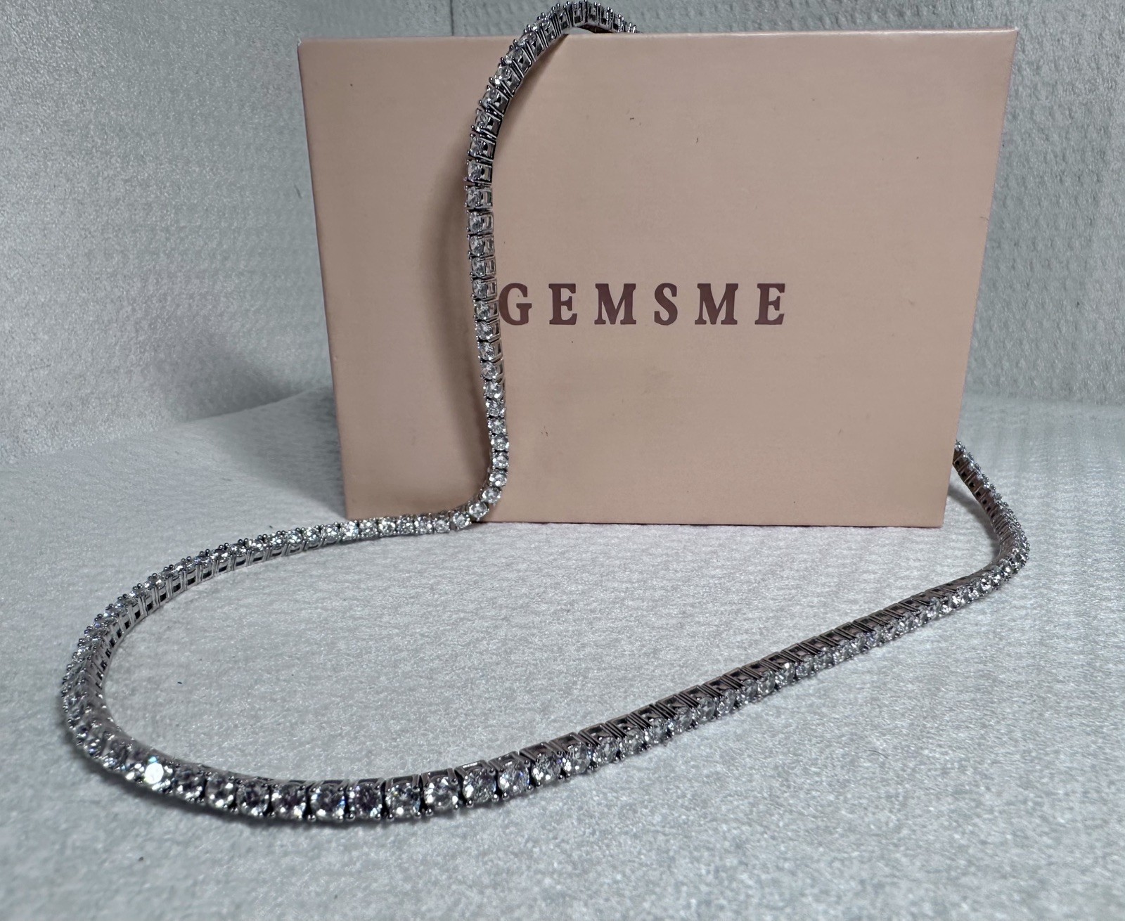Gemsme 18K White Gold Plated 3.0mm Round Cubic Zirconia Classic Tennis Necklace