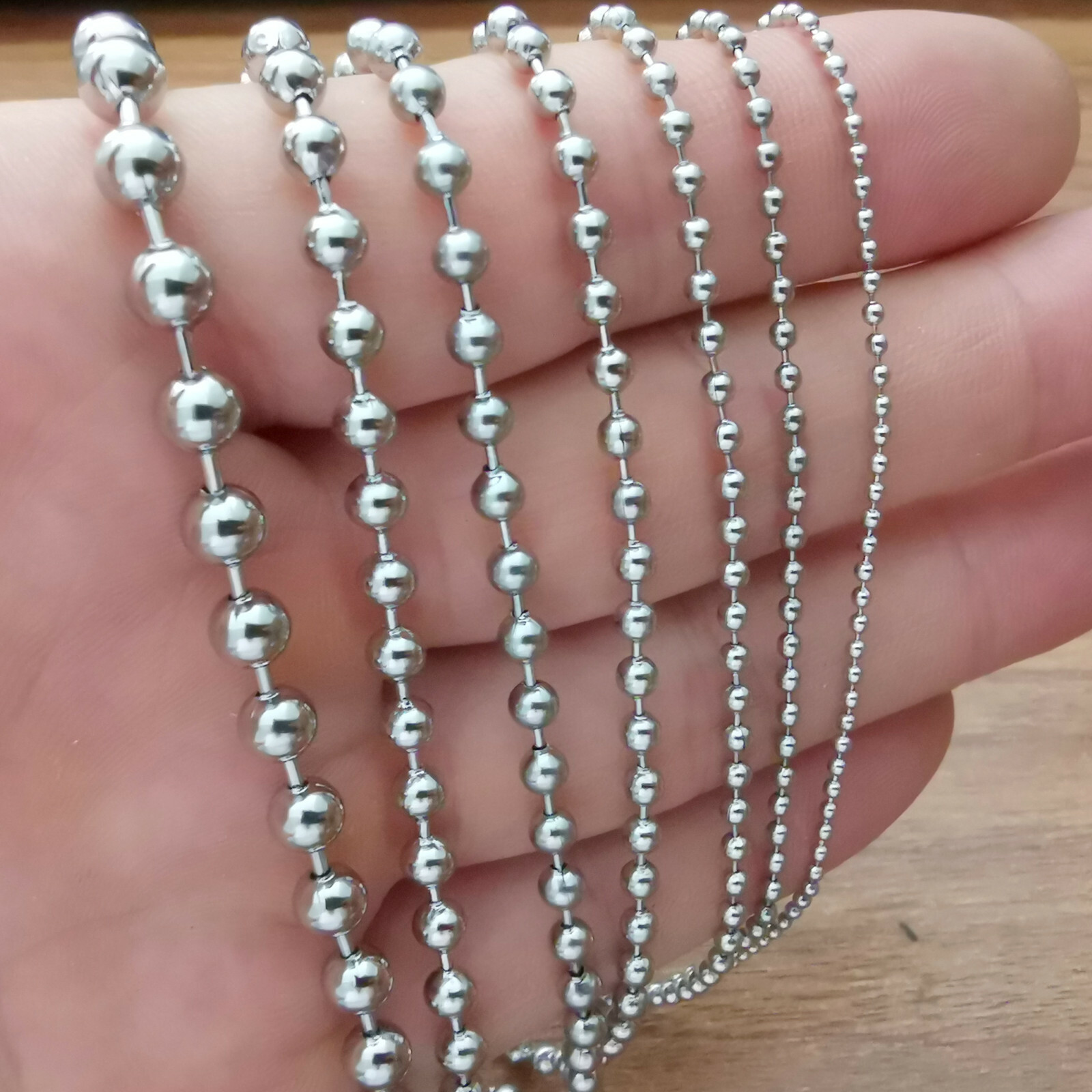 BEAD chain S.steel Silver round ball Chain DIY Jewelry Making In Bulk 1.5–12mm