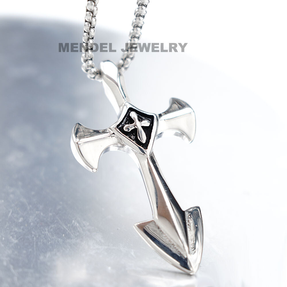 MENDEL Mens Big Large Stainless Steel Gothic Cross Pendant Necklace For Men Boys