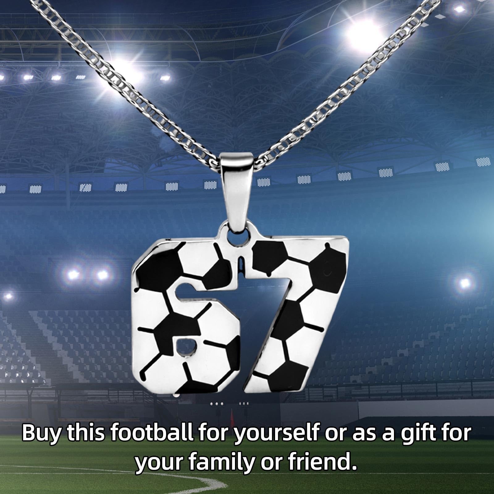 Mikovivi Number 67 Sports Pendant Necklace, Stylish Medium, black and white