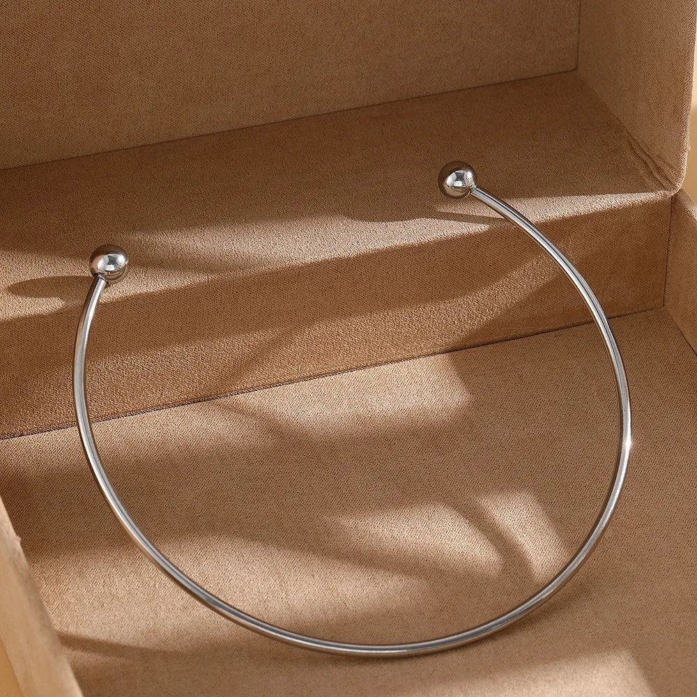 Women’s Stainless Steel Solid Ball Necklace Punk Silver Adjustable Jewelry