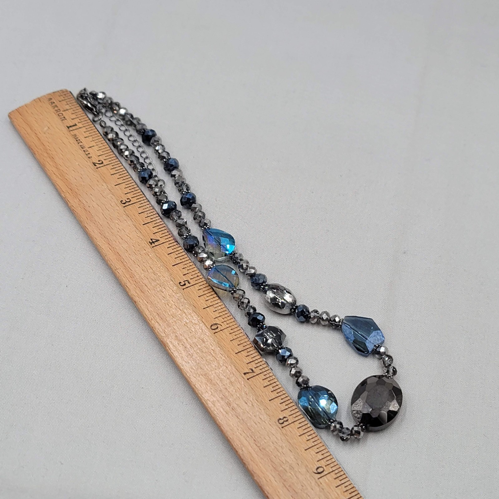 Purple Blue Crystal Bead Necklace Silver tone Sparkle! 18″ – 20″