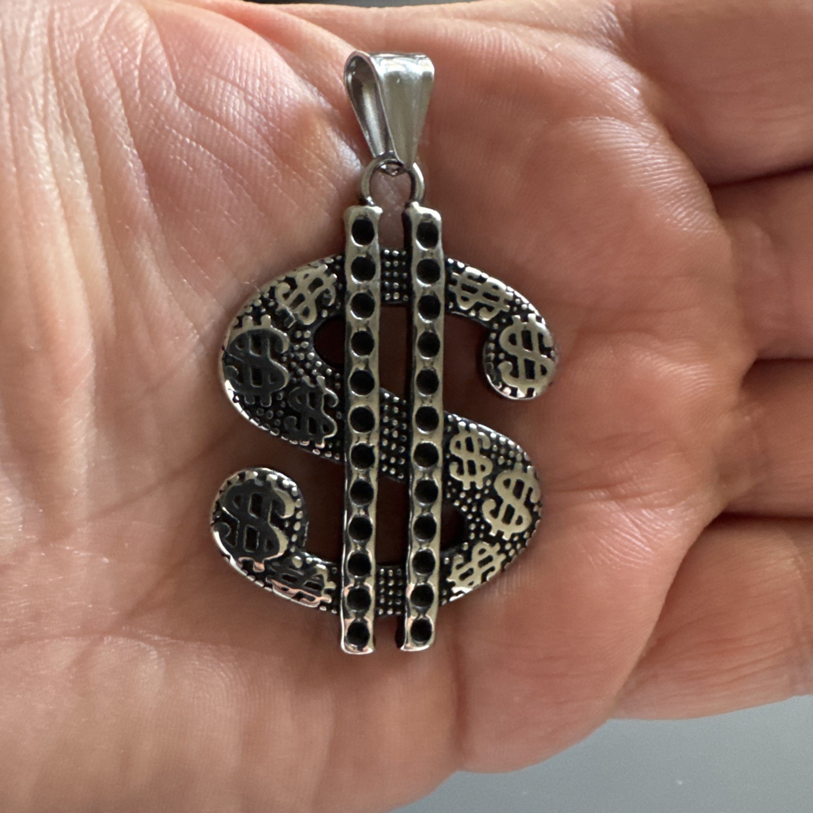 Dollar Sign Stainless Steel Pendant 24 Inch Box Chain Money Gift Hip Hop Trendy