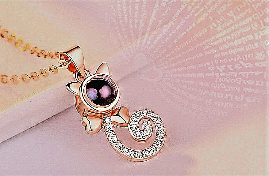 Valentines Day Gift Cat Necklace Display I Love You 100 Languages Wife Mom