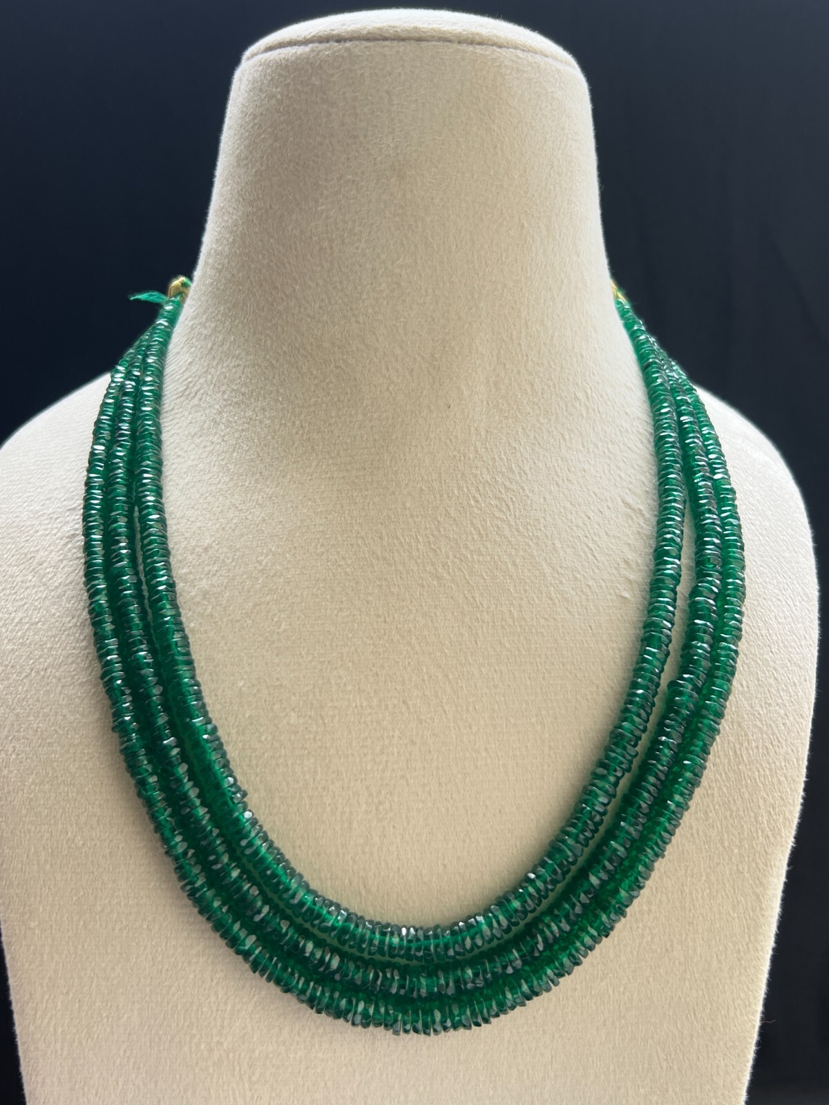 Emerald labbon facted 3 Layer Heishi Beads Necklace 18″ Handmade Layered Jewelry