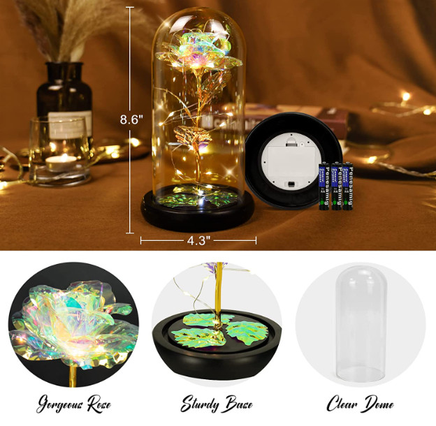 Rose LED Light Glass Gifts for Wife Women Her Christmas Girlfriend Birthday Gift