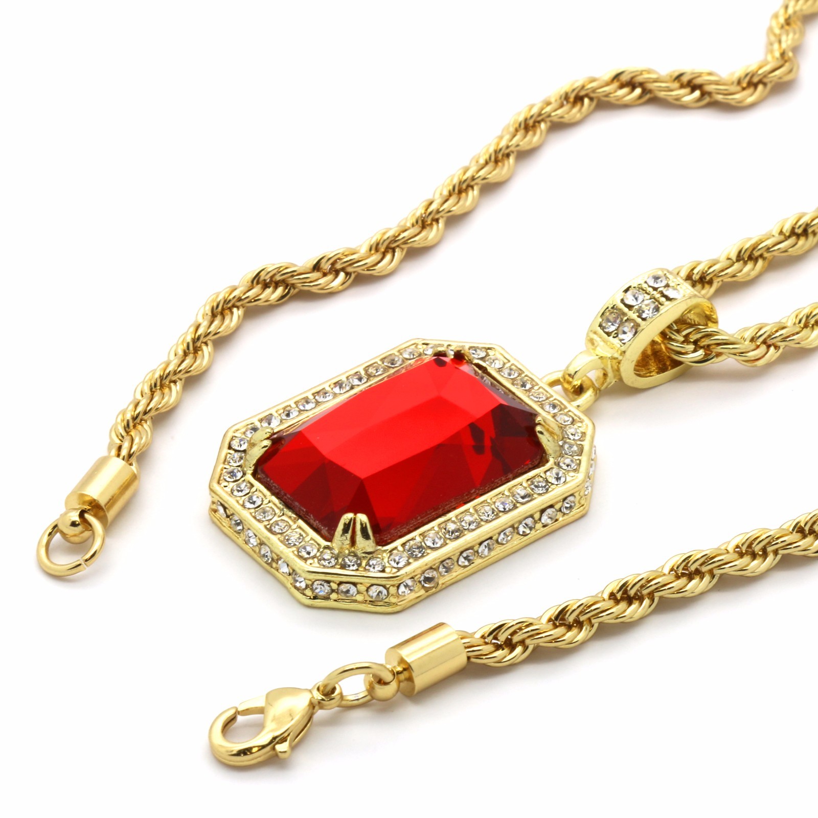 Mens Hip Hop 14k Gold Plated Fashion Pendant Cubic-Zirconia 24″ Rope Chain