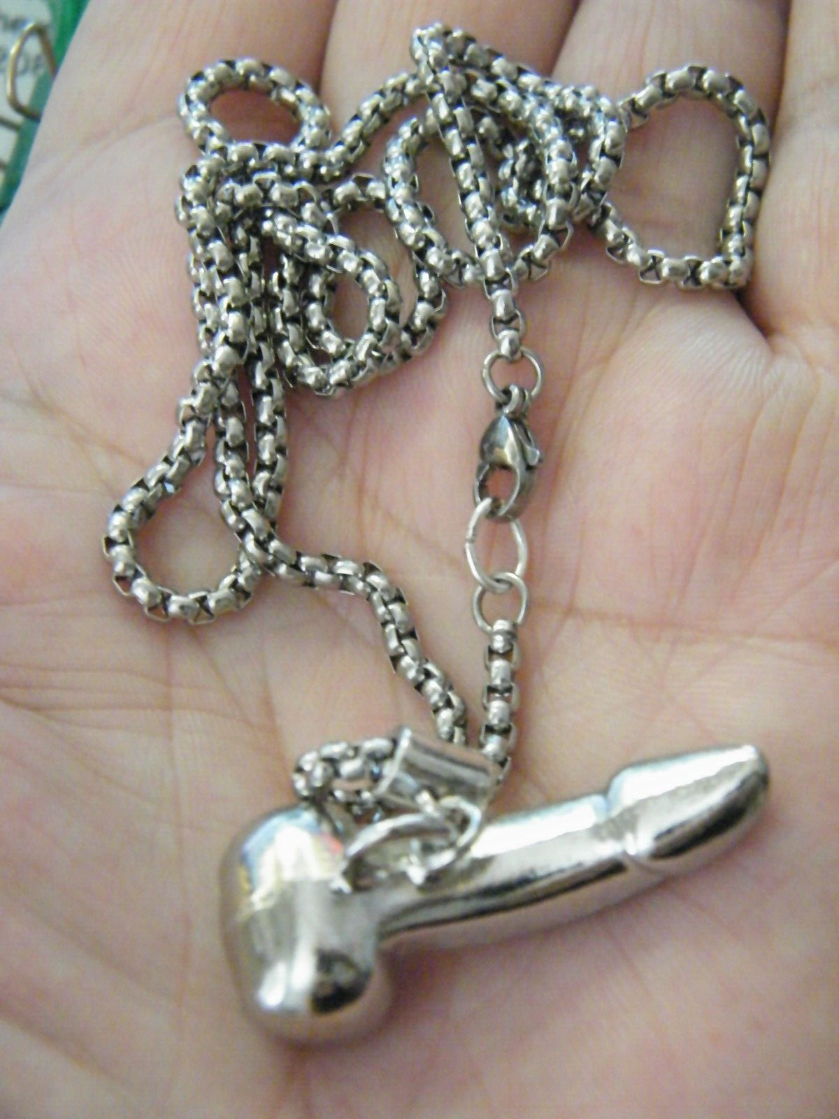 BIG PENIS Necklace Silver Dick Charm Males Junk Gay Party Gift 22″ Box Chain NEW