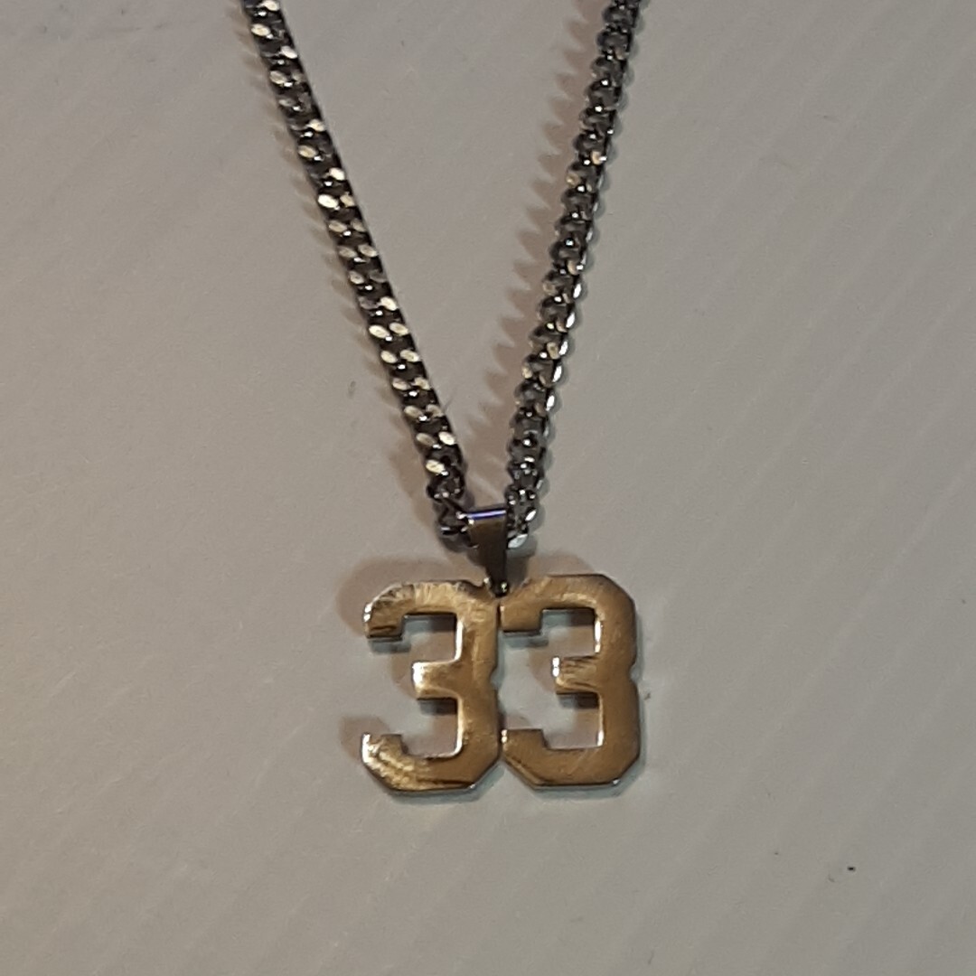 #33 BASEBALL FOOTBALL NUMBER Pendant Charm / 20″-24″ STAINLESS CHAIN NECKLACE