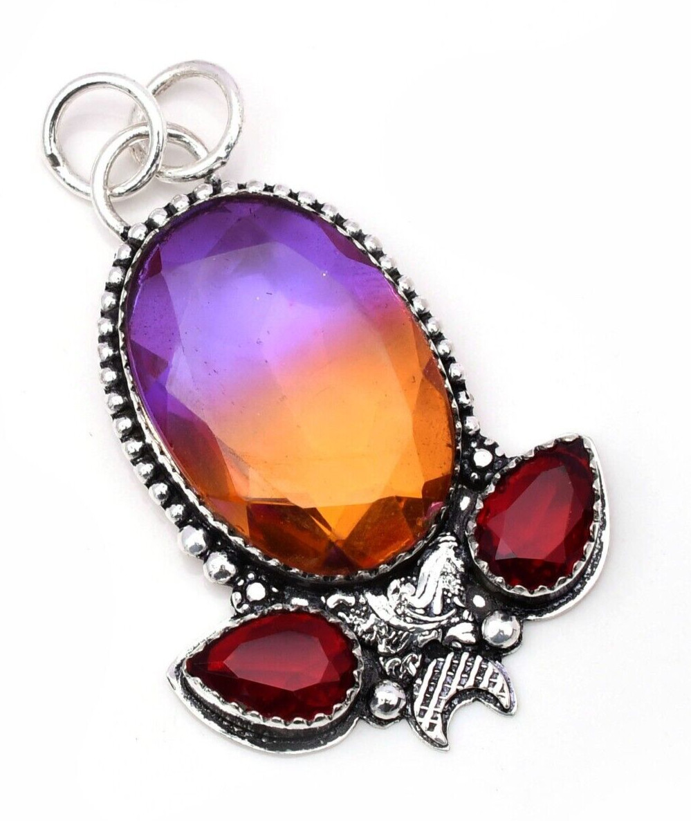 Bi Color Tourmaline Gemstone 925 Sterling Silver Handmade Jewelry Pendant 1.97″
