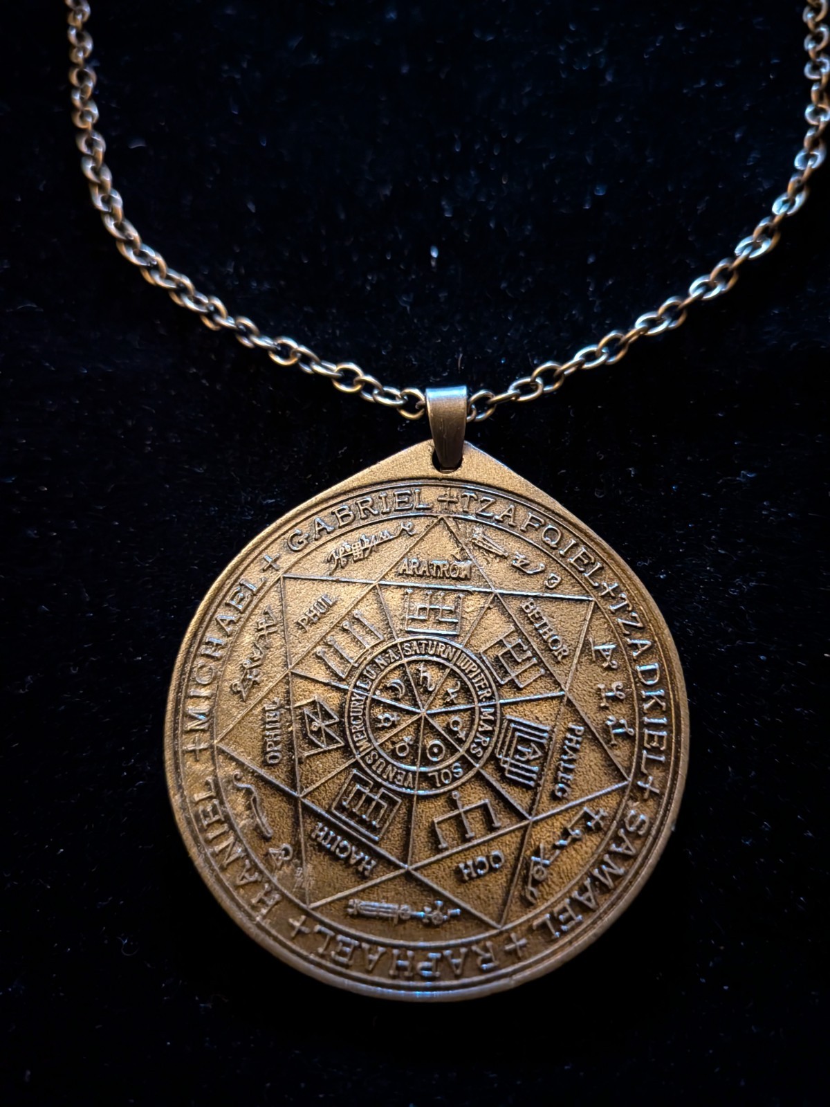 Seal of the Seven Archangels, Grimoire of Armadel, Engraved, Brass, Pendent
