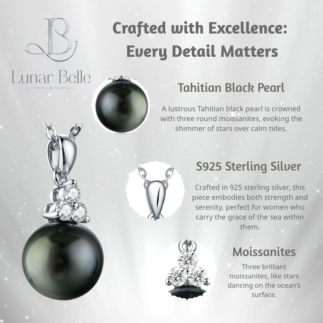 Sterling Silver Black Pearl Pendant Necklace with Moissanite, Elegant Jewelry…