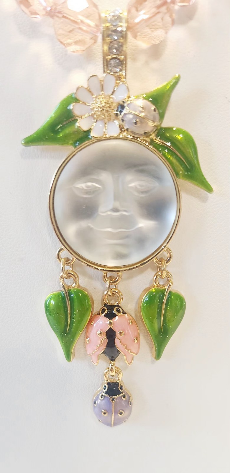 Kirks Folly Signed Moon Face Ladybug Strawberry Flower Dangle Pendant C343