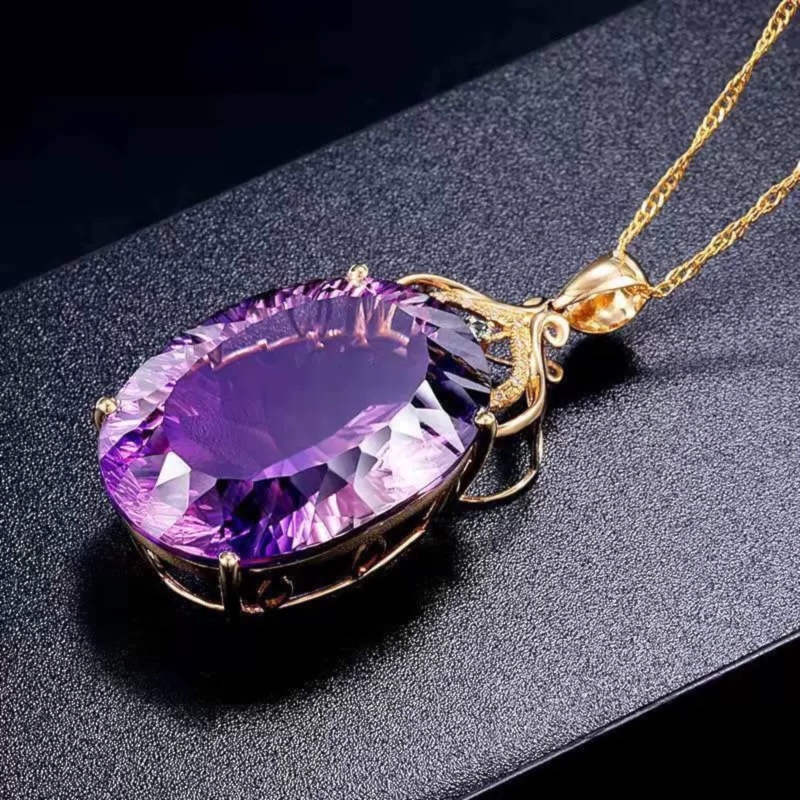 Silver Plated Amethyst Necklaces Gold Chain Pendants Women Lab-Created C17