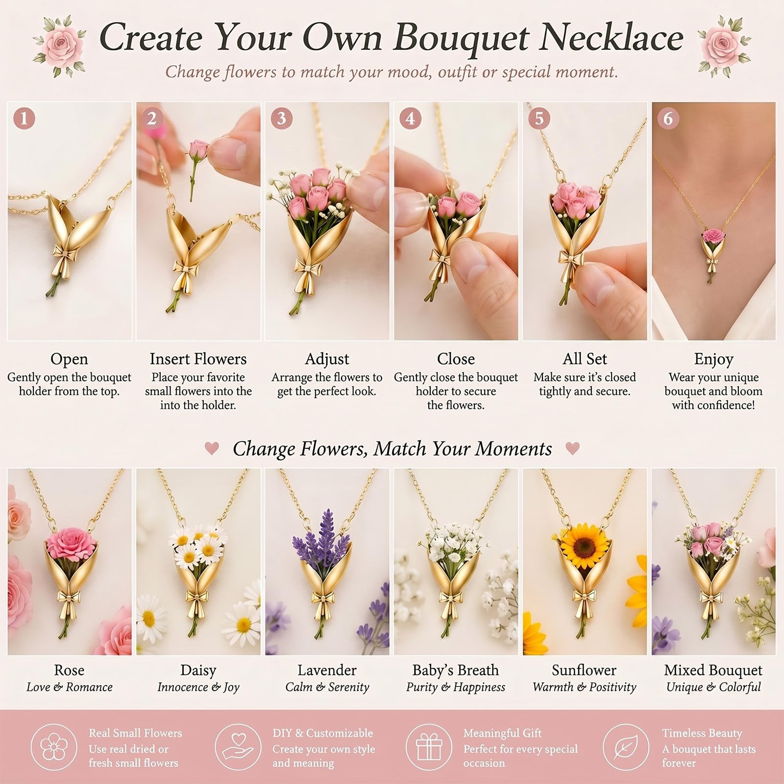 Flower Holder Necklace DIY Flower Bouquet Necklace Floral Vase Pendant for Gr…