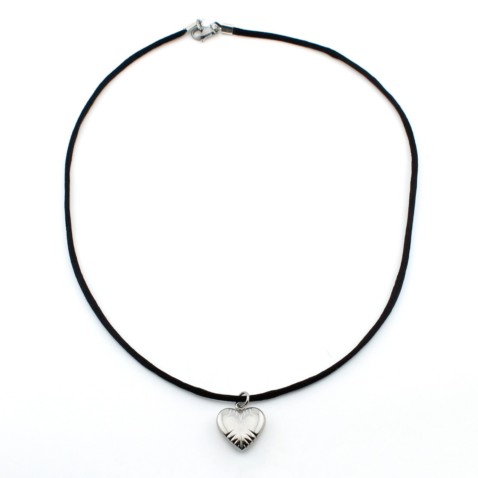 Stainless Steel Heart Pendant Necklace Satin Silk Cord 16-30″ Women Girls Gift