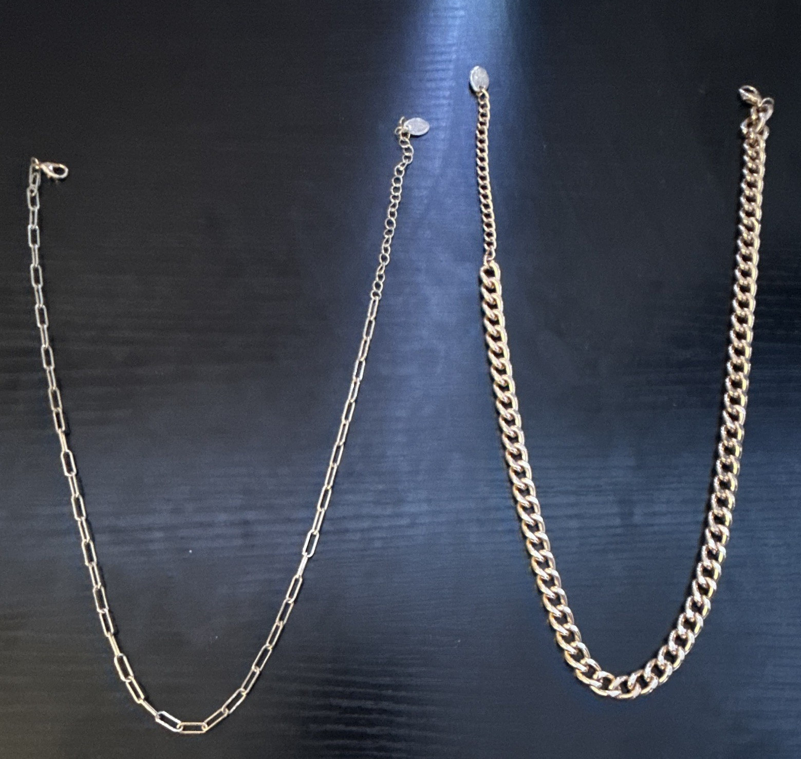 Lot of 2 Metal Curb Link Chain Necklaces, Silver Tone & Gold Tone