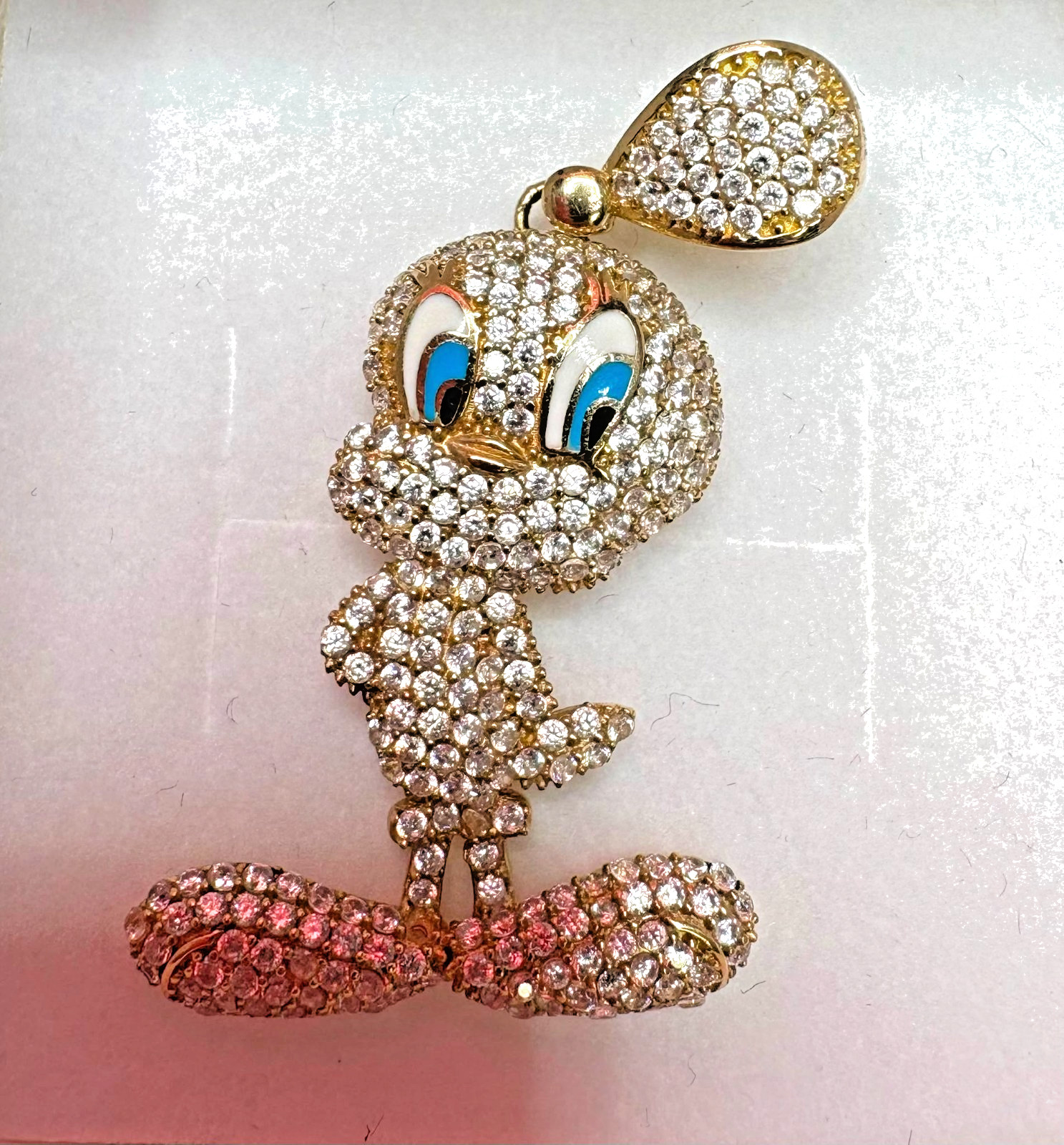 10Kt Iced-Out Tweety Bird Pendant with Cubic Zirconia Stones