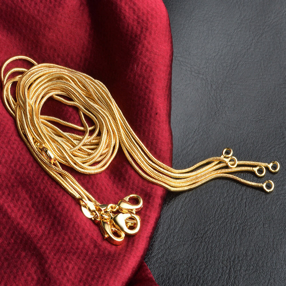 18K Yellow Gold Filled Classic Snake Chain Necklace 16/18/20/22/24/26/28/30 inch