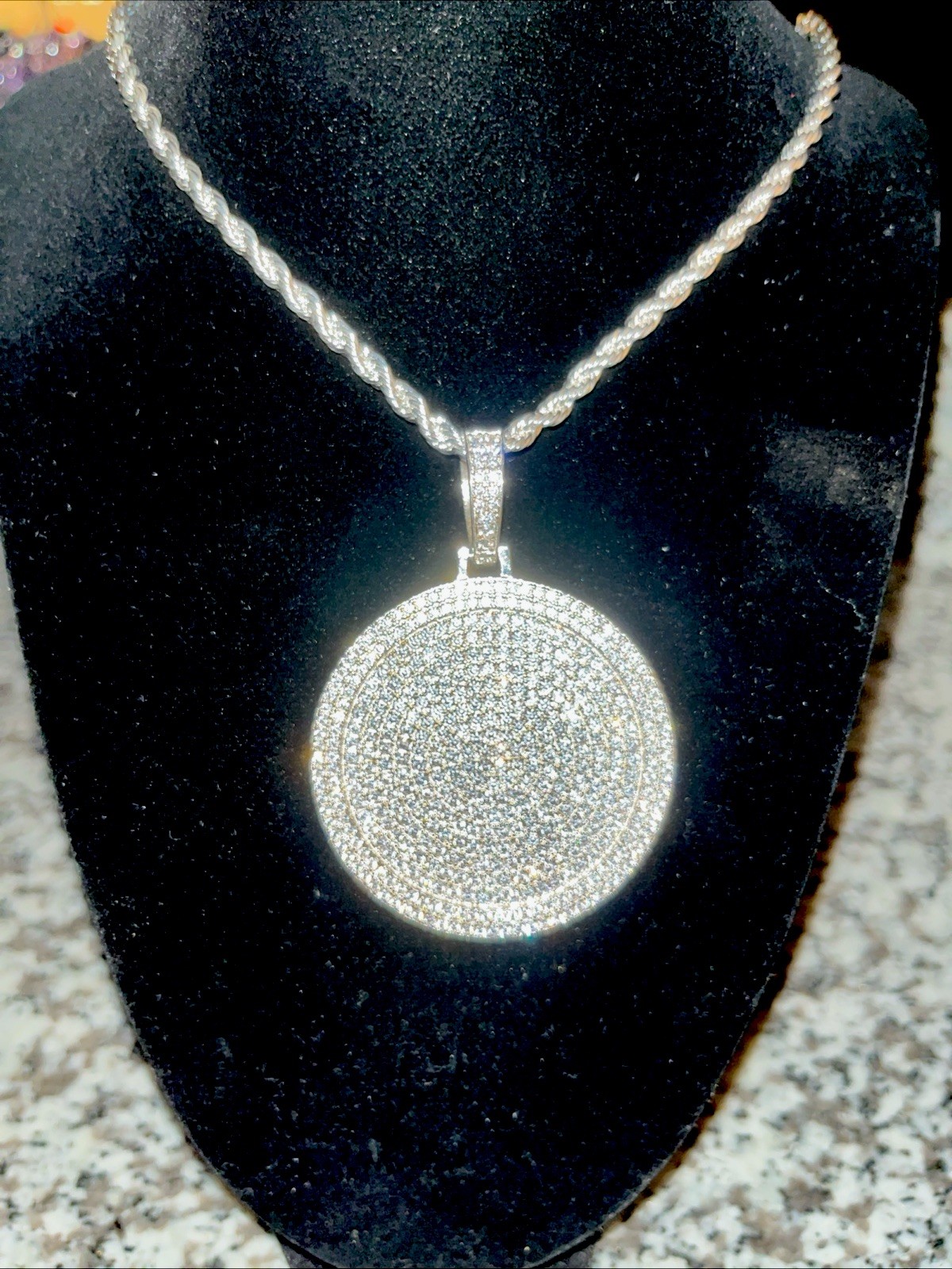 Large 925 Silver Iced Circle Pendant