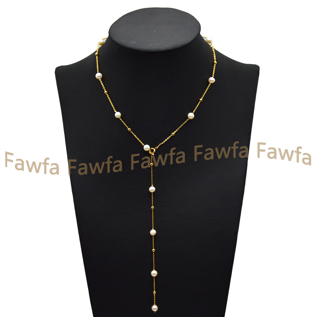 6-7mm Natural White Freshwater Baroque Pearl Beads Chain Necklace 20”