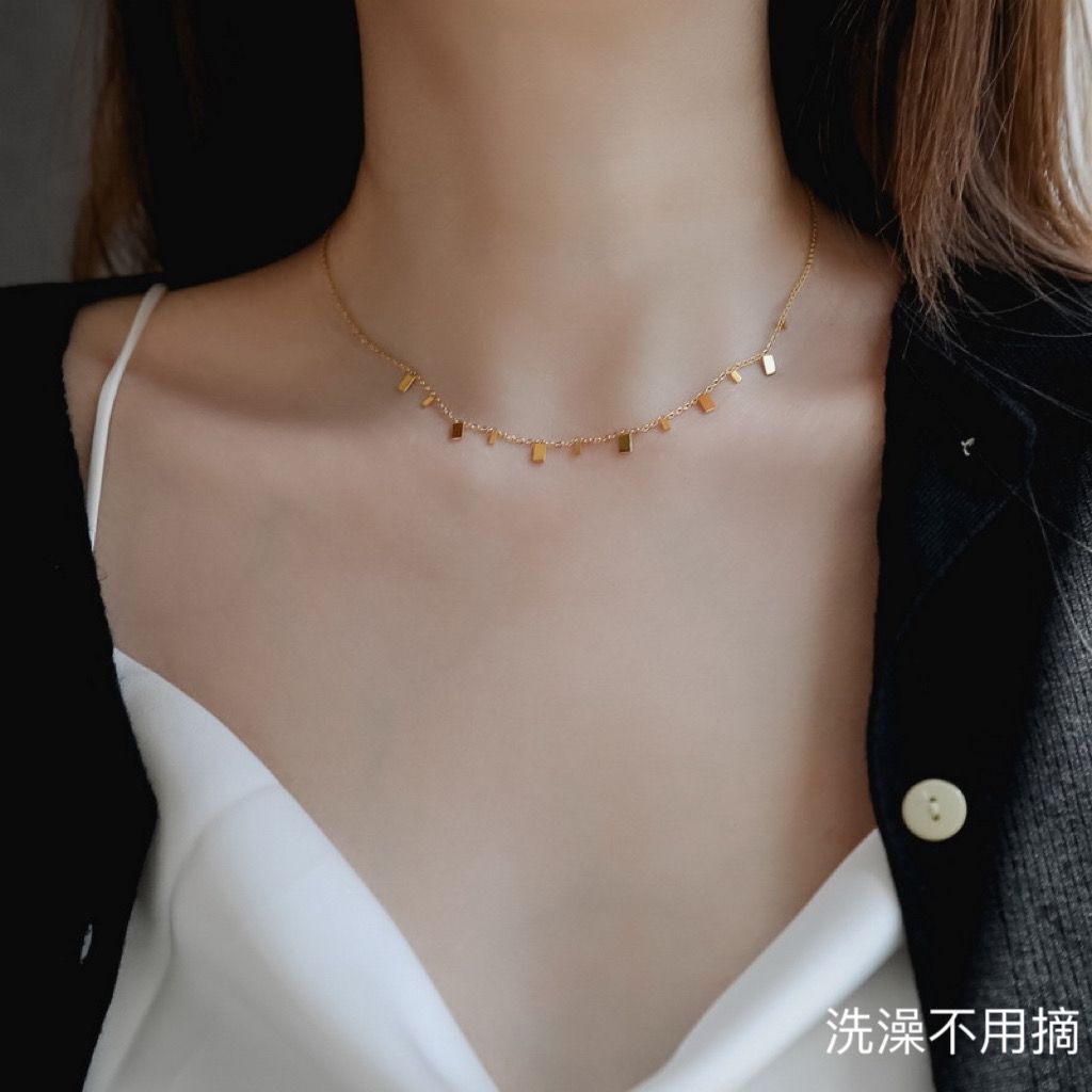 Gold Titanium Stainless Steel Disc Dangle Beads Chain Necklace Choker PE7